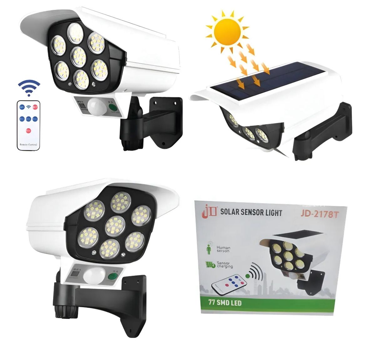 Foco Solar Exterior Tipo Camara De Seguridad LED + Sensor PIR y Control Remoto